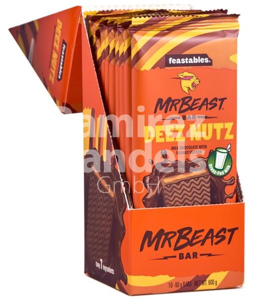 Barra de Chocolate Mr. Beast DEEZ NUTS Display 10 pzas. 60 g c/u