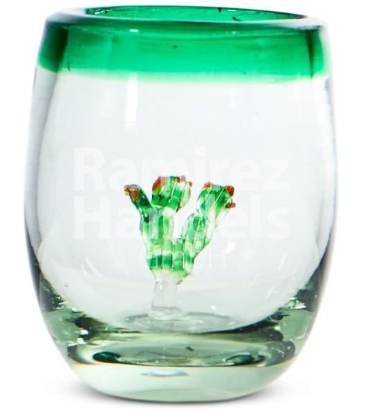 Tequila Shot made of hand blown mexican glass NOPAL CACTUS WITH EDGE