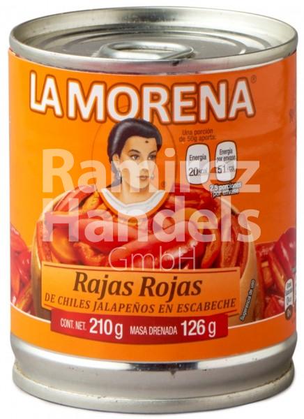 Rote Jalapenos in Streifen La Morena (Rajas rojas) 210 g (MHD 01 JAN 2026)