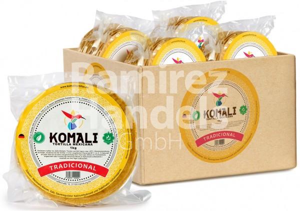 Gelbe Maistortillas Komali TRADICIONAL15 cm KISTE 10 kg (10 Pk. à 1 KG)