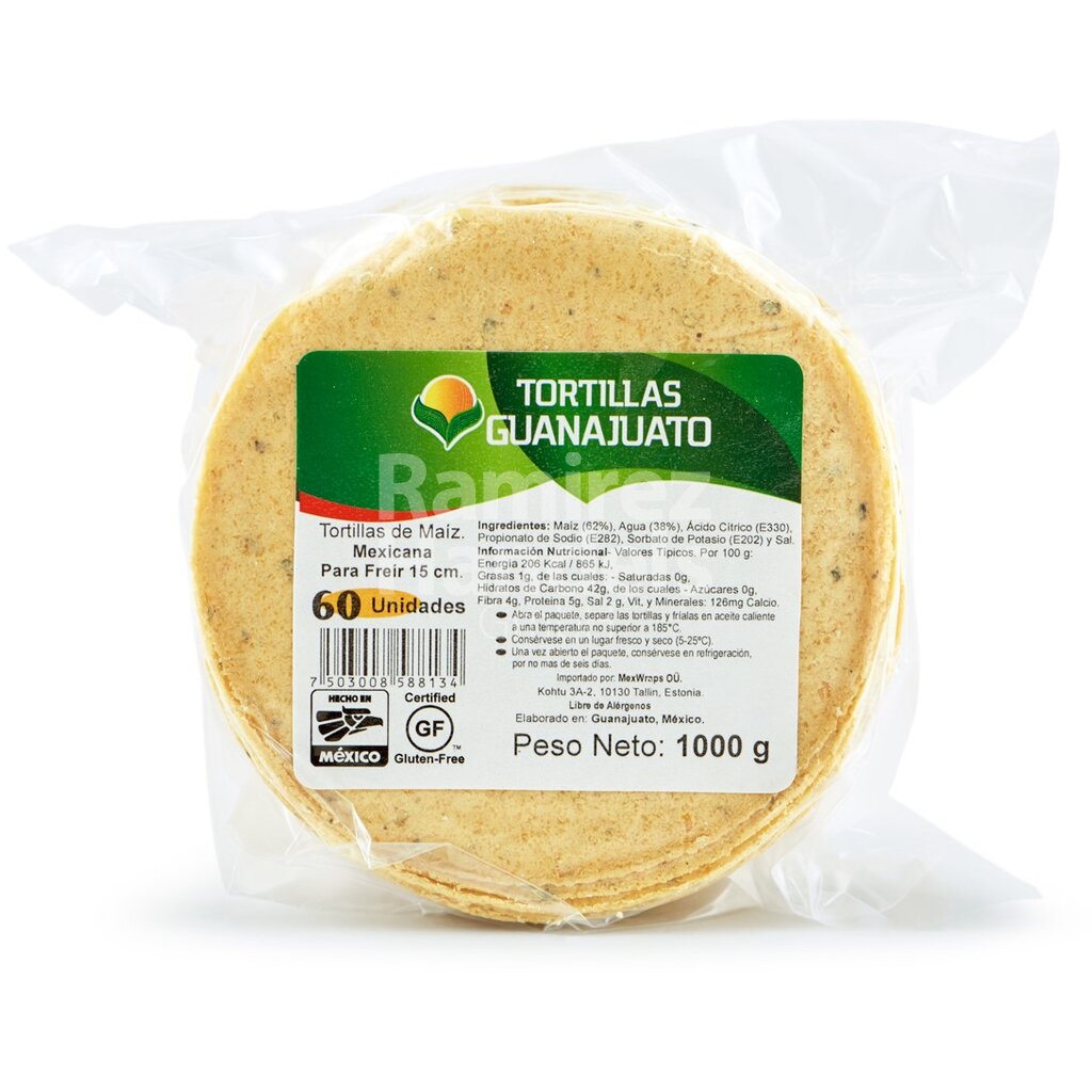 Yellow corn tortillas for frying GUANAJUATO 15 cm (60 pieces) 1 kg