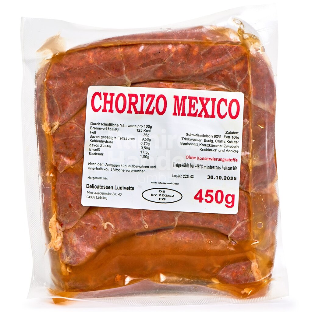 [MX2158] Chorizo de cerdo estilo mexicano Kaeserei Suedamerika ( En tripa) 450 g
