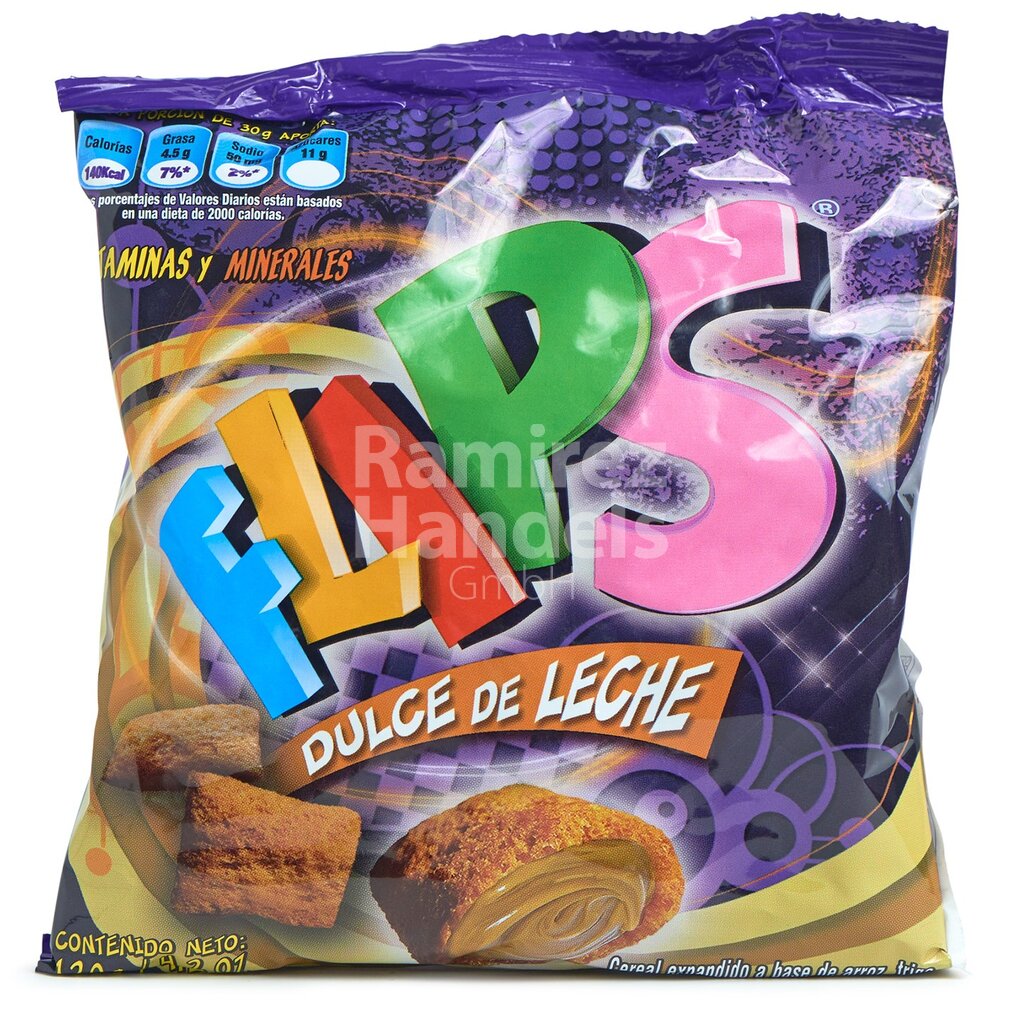 [VE0043] Cereal de arroz y trigo sabor a Dulce de Leche FLIPS 120 g