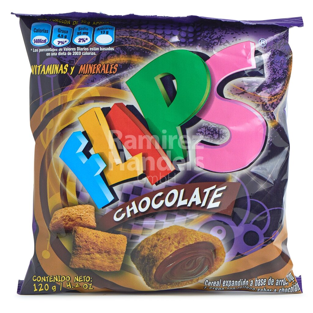 [VE0044] Chocolate flavoured wheat and rice cereal FLIPS 120 g